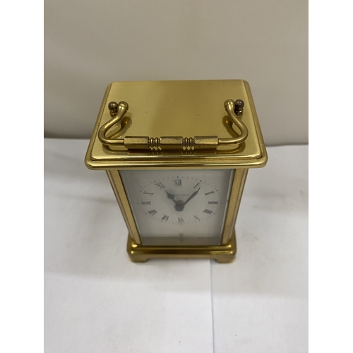 37 - A VINTAGE FRENCH BRASS CARRIAGE CLOCK, WORKING AT TIME OF CATALOGUING