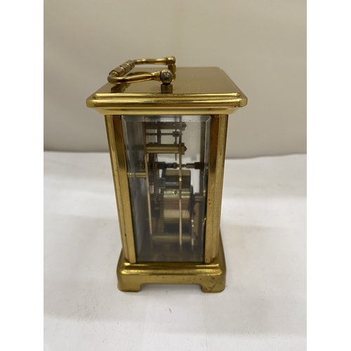 37 - A VINTAGE FRENCH BRASS CARRIAGE CLOCK, WORKING AT TIME OF CATALOGUING
