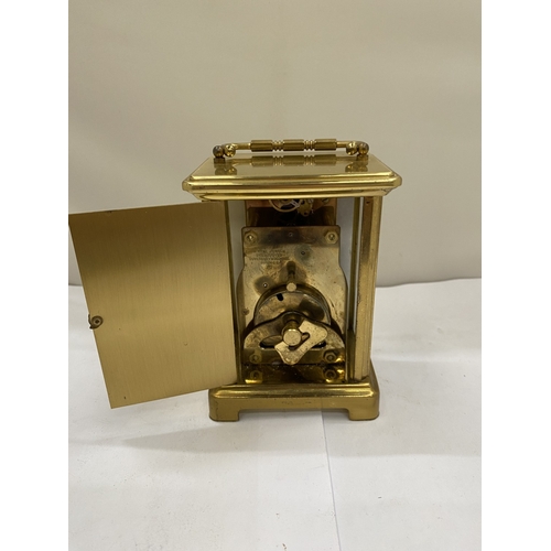 37 - A VINTAGE FRENCH BRASS CARRIAGE CLOCK, WORKING AT TIME OF CATALOGUING