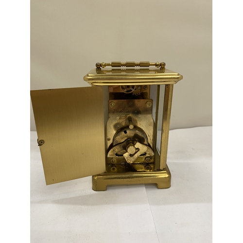 37 - A VINTAGE FRENCH BRASS CARRIAGE CLOCK, WORKING AT TIME OF CATALOGUING