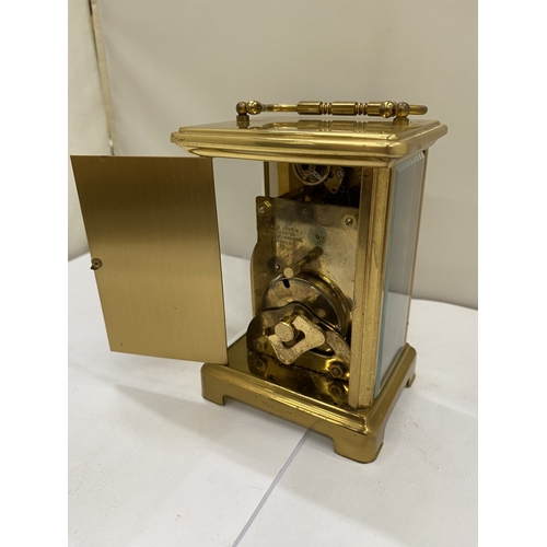 37 - A VINTAGE FRENCH BRASS CARRIAGE CLOCK, WORKING AT TIME OF CATALOGUING