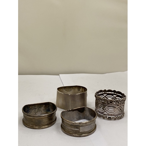 6 - FOUR HALLMARKED (THREE BIRMINGHAM, ONE CHESTER) SILVER NAPKIN RINGS, WEIGHT 77g