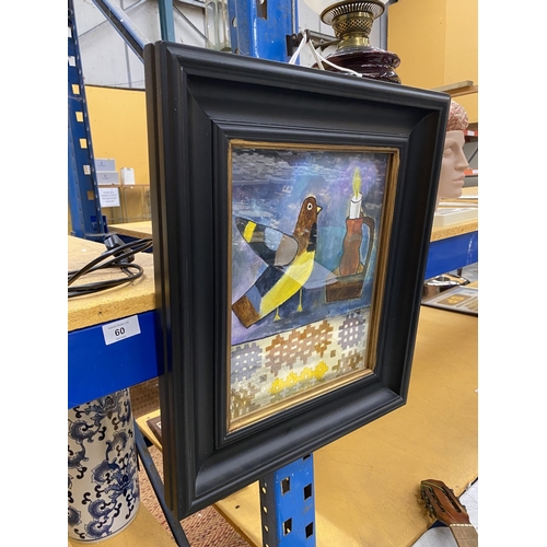 53 - A SIGNED SUSAN GATHERCOLE RCA (GLASGOW), MIXED MEDIA PAINTING 'BIRD AND BRETHYN', 2019 IN A CONTEMPO... 
