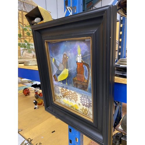 53 - A SIGNED SUSAN GATHERCOLE RCA (GLASGOW), MIXED MEDIA PAINTING 'BIRD AND BRETHYN', 2019 IN A CONTEMPO... 