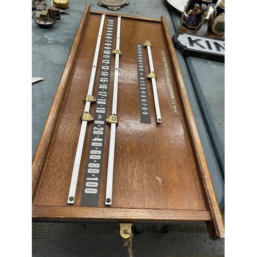 54 - A VINTAGE WOODEN BILLIARDS SCOREBOARD MANUFACTURED BY E.A. CLARE & SON LTD OF LIVERPOOL