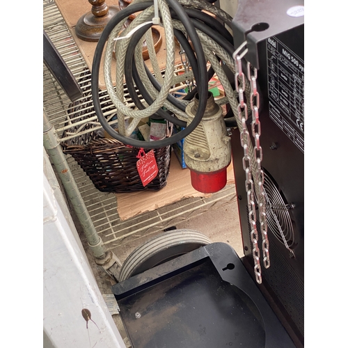 76 - A HYPERWELDING MIG500 SYNERGIC MIG WELDER WITH FOUR WHEELED TROLLEY BASE  NO VAT