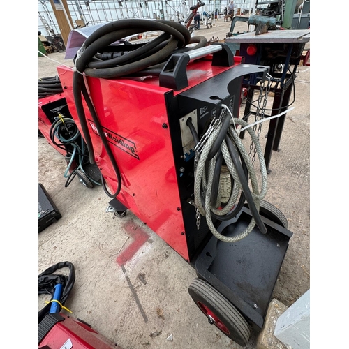 76 - A HYPERWELDING MIG500 SYNERGIC MIG WELDER WITH FOUR WHEELED TROLLEY BASE  NO VAT
