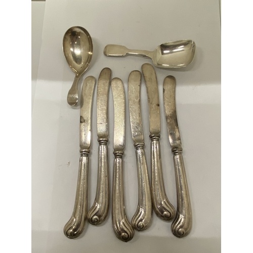30A - SIX HALLMARKED SILVER KNIVES AND SPOONS, GROSS WEIGHT 217g