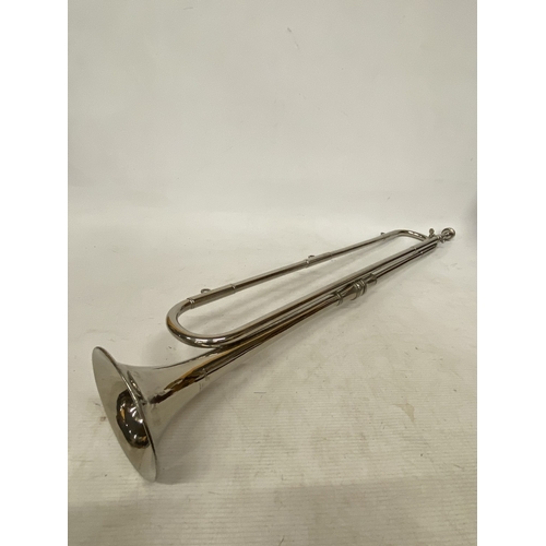 35 - A VINTAGE SILVER PLATED BOOSEY AND HAWKES FANFARE TRUMPET