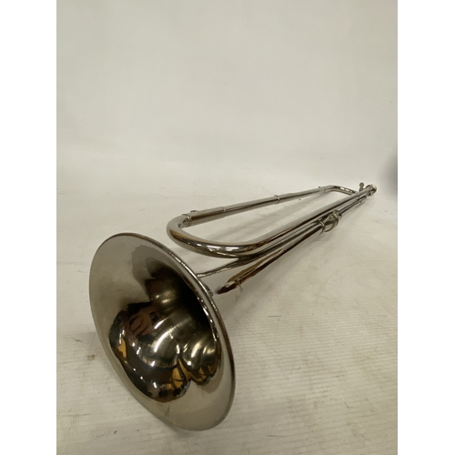35 - A VINTAGE SILVER PLATED BOOSEY AND HAWKES FANFARE TRUMPET