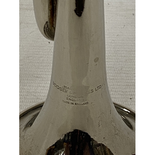 35 - A VINTAGE SILVER PLATED BOOSEY AND HAWKES FANFARE TRUMPET