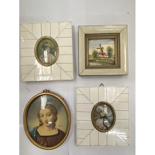 15 - A COLLECTION OF FOUR MINIATURE PAINTINGS, TO INCLUDE TWO LADIES IN 18TH CENTURY COSTUME, ETC