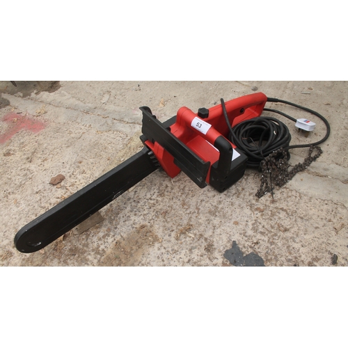 53 - A SYMPATEC ELECTRIC POWER SAW AND SPARE CHAIN, SERVICED AND SHARPENED IN GOOD WORKING ORDER  NO VAT