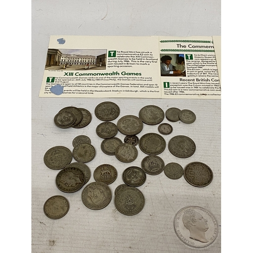 51 - A TUB OF COINS TO INCLUDE 219 GMS, 7.5 OZS OF PRE 1947 SILVER COINAGE, 1986 COMMONWEALTH GAMES £2 CO... 