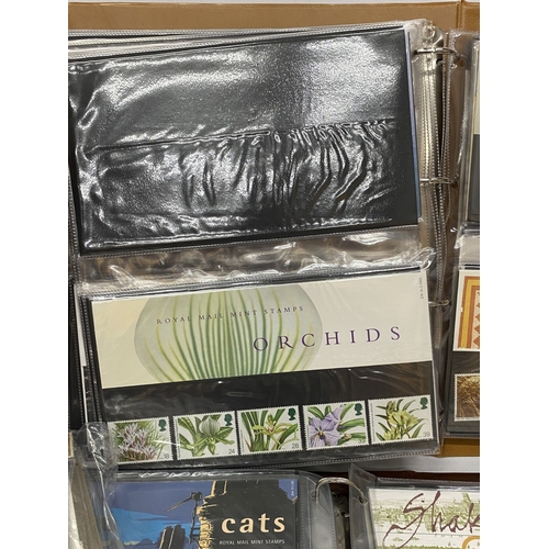 52 - A BOX CONTAINING THREE ROYAL MAIL PRESENTATION PACK ALBUMS PLUS A FILE BOX CONTAINING THE LINCOLN PO... 