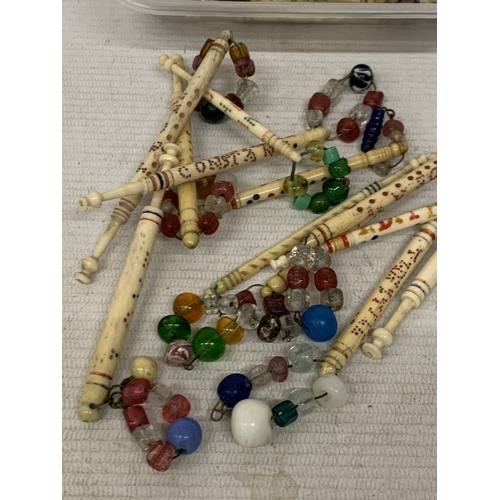 42 - A COLLECTION OF TWENTY NINE 19TH CENTURY, TURNED BONE NAMED LACE BOBBINS, EACH SPOT INSCRIBED WITH A... 