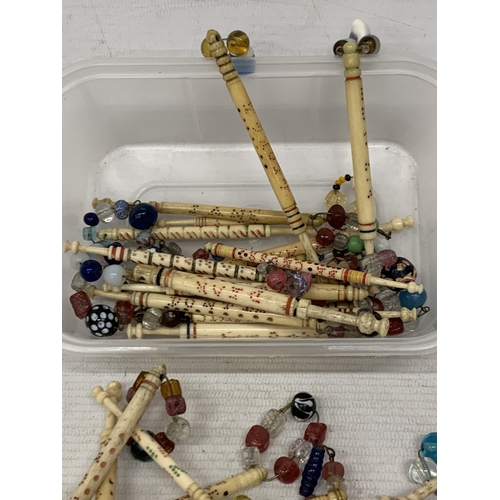 42 - A COLLECTION OF TWENTY NINE 19TH CENTURY, TURNED BONE NAMED LACE BOBBINS, EACH SPOT INSCRIBED WITH A... 