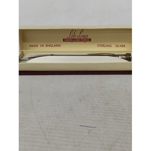 8 - A VINTAGE LIFE-LONG STERLING SILVER PROPELLING PENCIL IN ORIGINAL BOX WITH INSTRUCTIONS