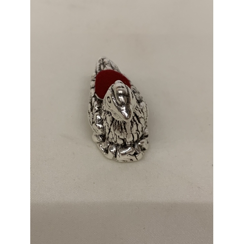 51 - A SILVER HEN PIN CUSHION