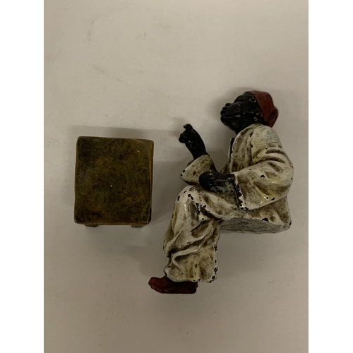 52 - A COLD PAINTED BERGMANN BRONZE OF A SEATED AFRICAN, HEIGHT 8CM