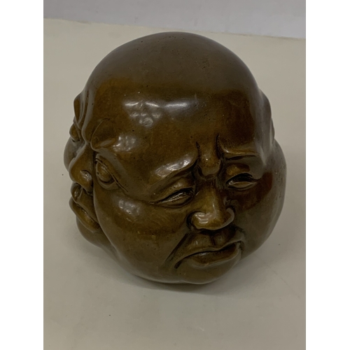 55 - A LARGE BRONZE FOUR FACED BUDDAH, HEIGHT 12CM