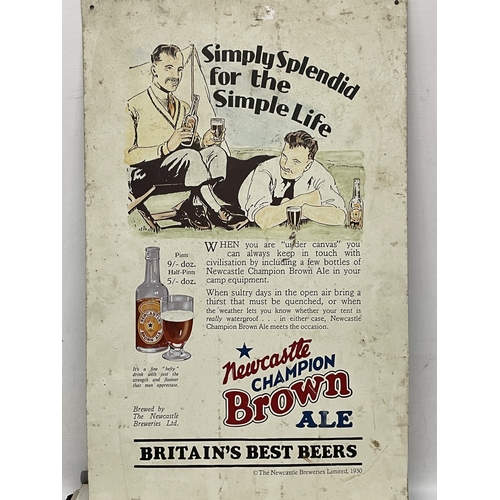 37 - A NEWCASTLE BROWN ALE TIN SIGN, 61CM X 38CM