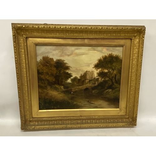 44 - AN OIL ON CANVAS BY THE ARTIST EDITH BARWELL PAINTED IN 1900 DEPICTING A RIVER SCENE
