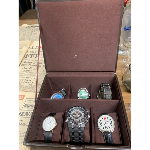 A JOHN ROCHA BOX CONTAINING A COLLECTION OF GENTS WATCHES, SOME QUARTZ ...