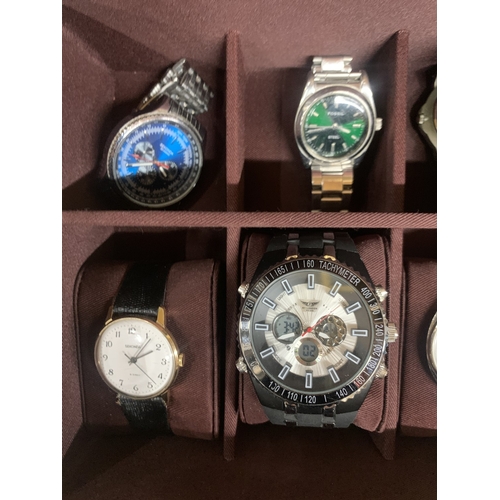 A JOHN ROCHA BOX CONTAINING A COLLECTION OF GENTS WATCHES, SOME QUARTZ ...