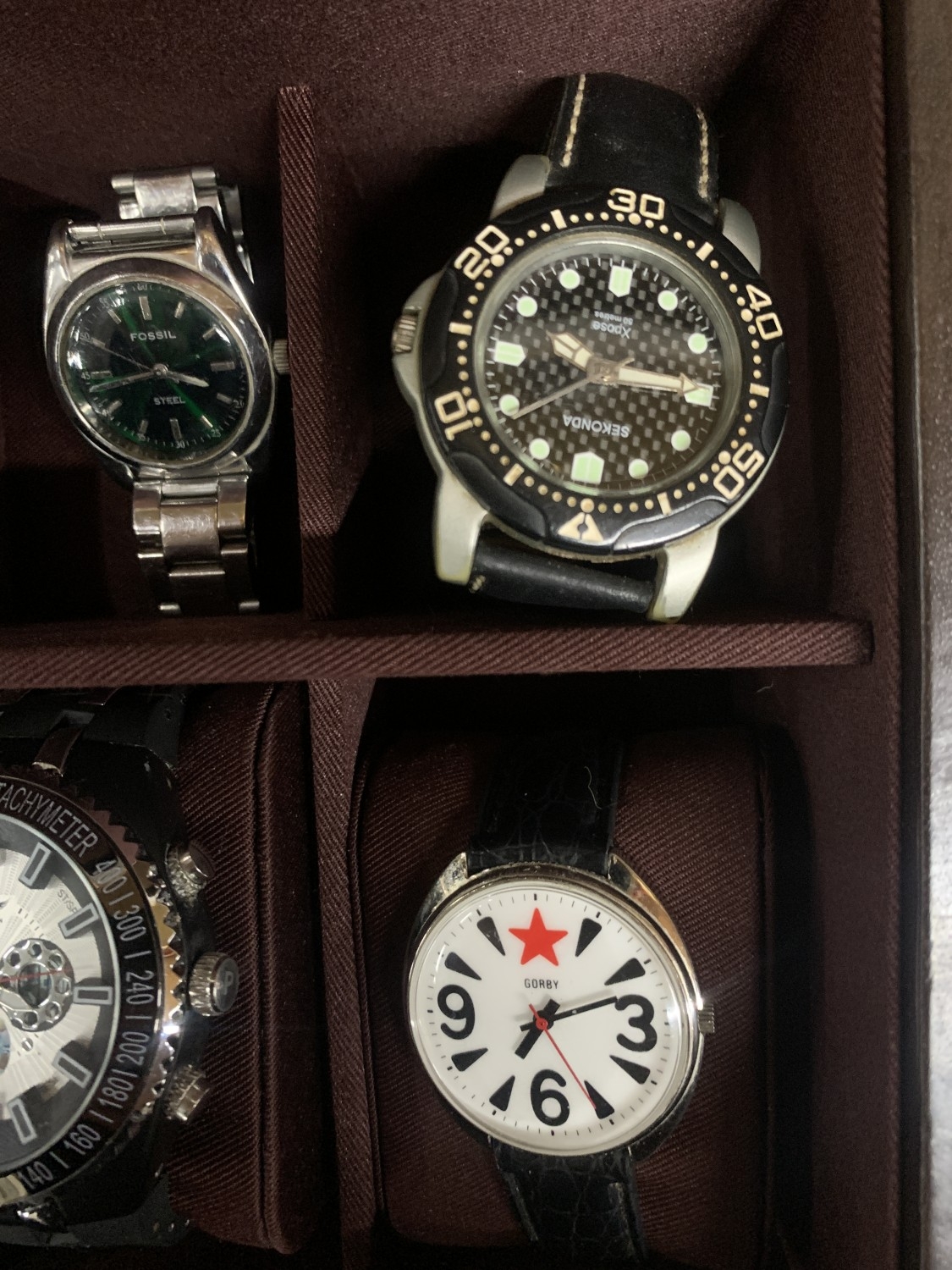 A JOHN ROCHA BOX CONTAINING A COLLECTION OF GENTS WATCHES, SOME QUARTZ ...