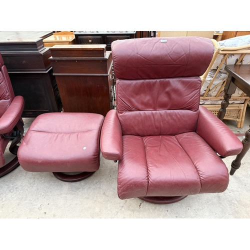 2540 - A STRESSLESS EKORNES LEATHER SWIVEL RECLINER CHAIR AND STOOL