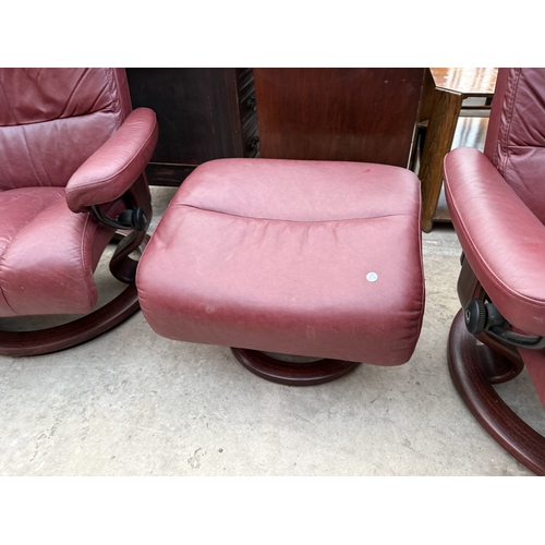 2540 - A STRESSLESS EKORNES LEATHER SWIVEL RECLINER CHAIR AND STOOL