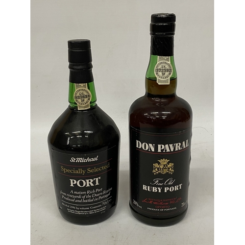 315 - TWO VINTAGE 75CL BOTTLES OF PORT. ONE DON PAVRAL FINE OLD RUBY AND A ST MICHAEL SPECIALLY SELECTED P... 