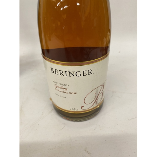 344 - THREE 75CL BOTTLES TO INCLUDE A BERINGER SPARKLING ZINFANDEL ROSE, A MASHIO PROSECCO AND A VINTAGE G... 