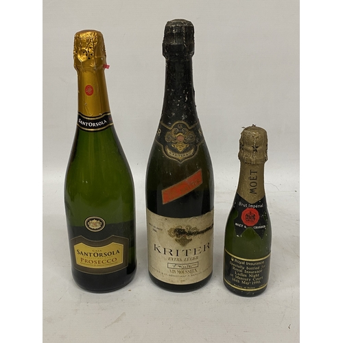 349 - A 75CL BOTTLE OF 1966 KRITER EXTRA LEGER SPARKLINTG WINE TOGETHER WITH A 20CL BOTTLE OF MOET & CHAND... 