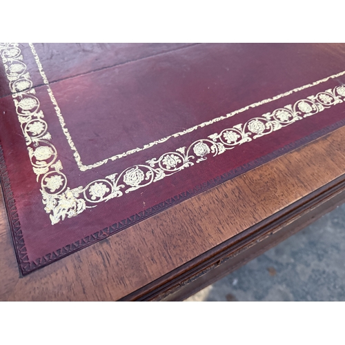 2739 - A 19TH CENTURY STYLE BOARDROOM TABLE WITH LEATHER TOP ON SQUARE LEGS, 84