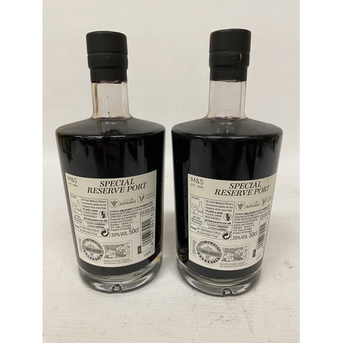 371 - TWO 50CL BOTTLES OF M&S SPECIAL RESERVE PORT TOGETHER WITH A 20CL BOTTLE OF CHURCHILL'S DRY WHITE PO... 