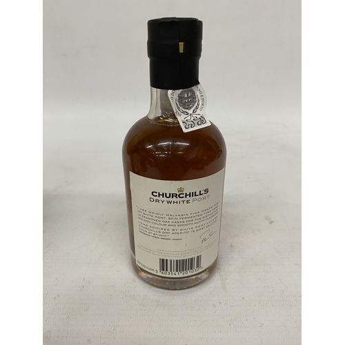 371 - TWO 50CL BOTTLES OF M&S SPECIAL RESERVE PORT TOGETHER WITH A 20CL BOTTLE OF CHURCHILL'S DRY WHITE PO... 