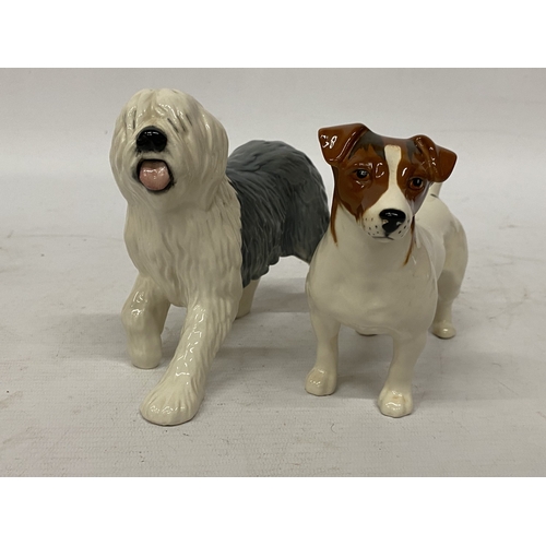 1011 - TWO BESWICK DOGS - A JACK RUSSELL AND AN OLD ENGLISH SHEEPDOG