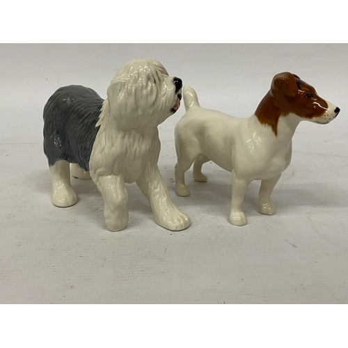 1011 - TWO BESWICK DOGS - A JACK RUSSELL AND AN OLD ENGLISH SHEEPDOG