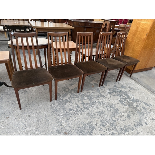 2568 - FOUR G PLAN RETRO TEAK DINING CHIARS ON TAPERING LEGS WITH SLATTED BACKS