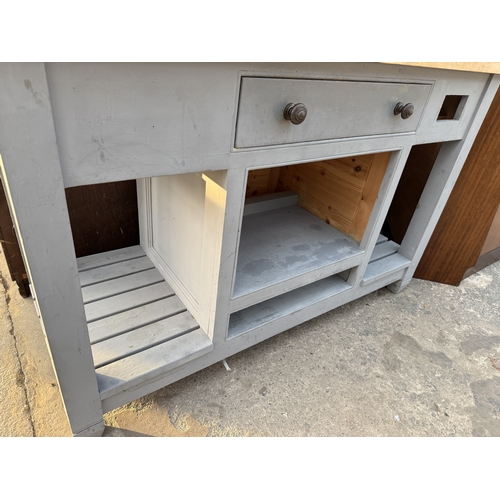 2576 - A PAINTED KITCHEN WORK TABLE WITH WOODBLOCK AND SLATE INSET TOP, 55