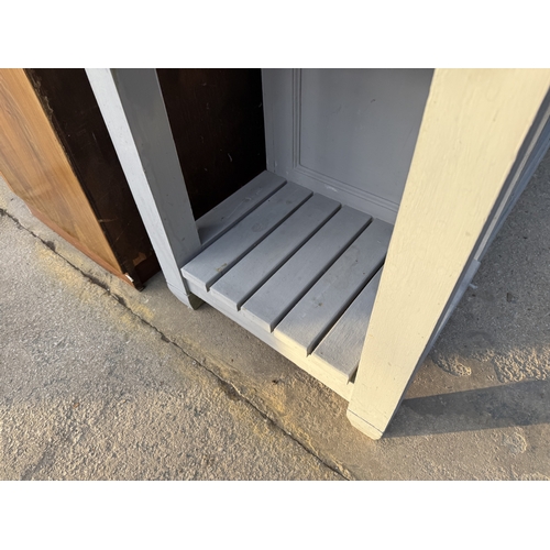 2576 - A PAINTED KITCHEN WORK TABLE WITH WOODBLOCK AND SLATE INSET TOP, 55