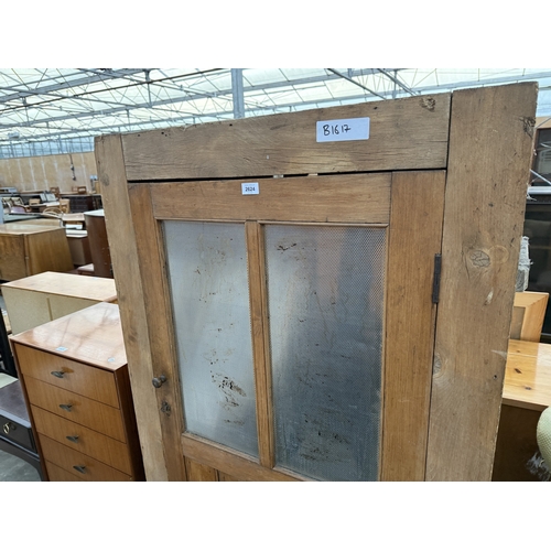 2624 - AN EARLY 20TH CENTURY PINE LARDER CUPBOARD WITH METAL MESH DOOR PANELS, 35.5