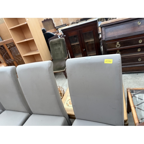 2641 - A SET OF FOUR GREY FAUX LEATHER HIGH BACK DINING CHAIRS