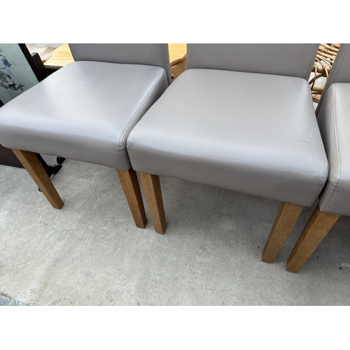2641 - A SET OF FOUR GREY FAUX LEATHER HIGH BACK DINING CHAIRS
