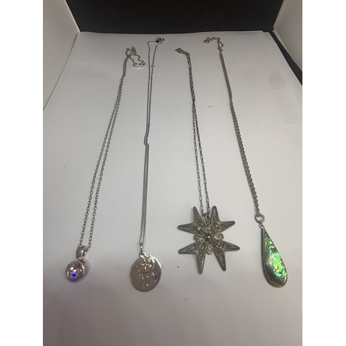 541 - FOUR SILVER NECKLACES WITH PENDANTS