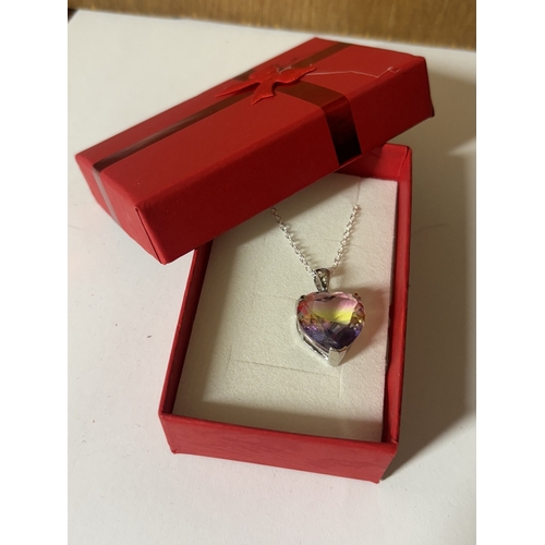 599 - A MARKED 925 MULTI TOURMALINE HEART NECKLACE IN A PRESENTATION BOX