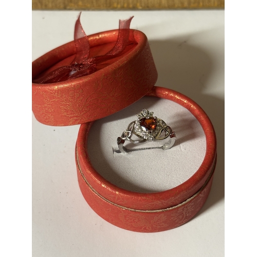 619 - A MARKED 925 HEART RING SIZE P IN A PRESENTATION BOX