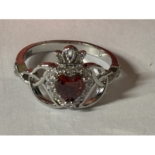619 - A MARKED 925 HEART RING SIZE P IN A PRESENTATION BOX